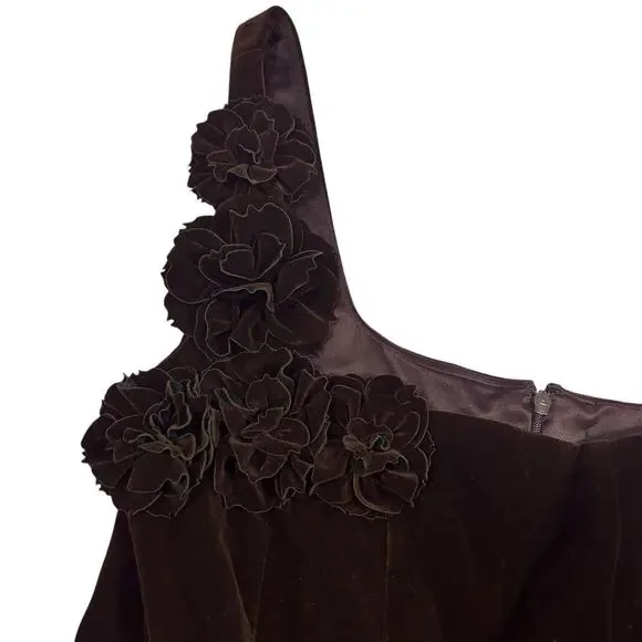 NWT Muse by Marchesa Velvet Peplum Top 12 Ristretto Brown Floral Applique $179 - Picture 3 of 10